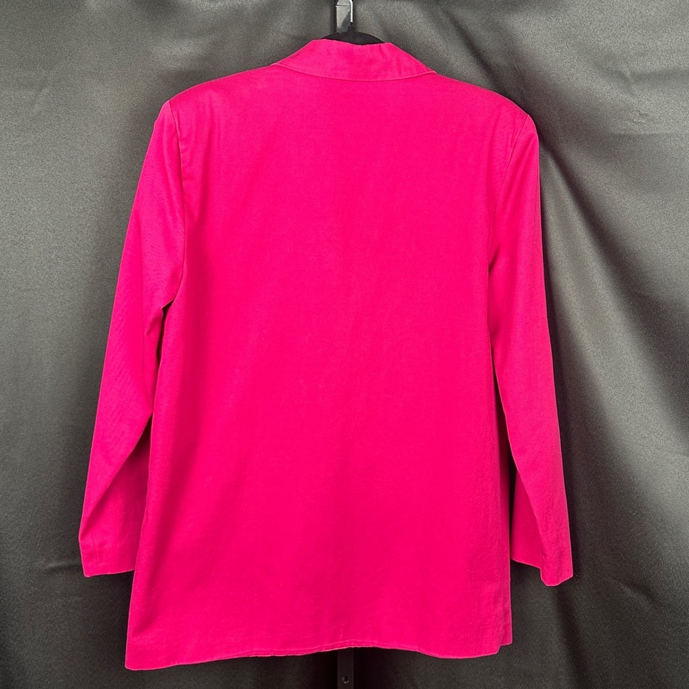Vintage 90s Long line Bright Pink Cotton Blazer Embroidered Crest M L - Picture 4 of 4